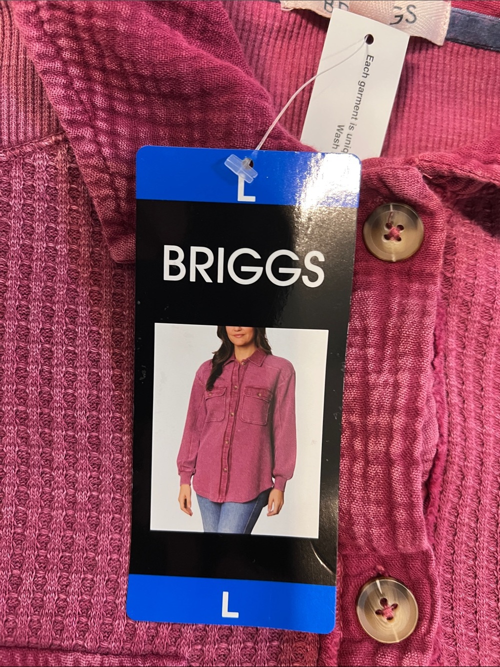 Briggs New York Raspberry Red Waffle Knit Button-Front Shirt Size L - Picture 8 of 11